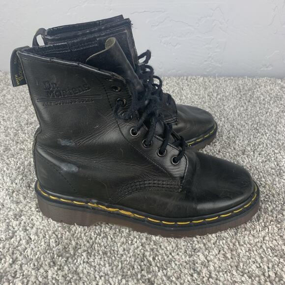Vintage Dr. Martens Girls Combat Boots Size 3 Black Made in England Leather 1460 - Picture 2 of 10
